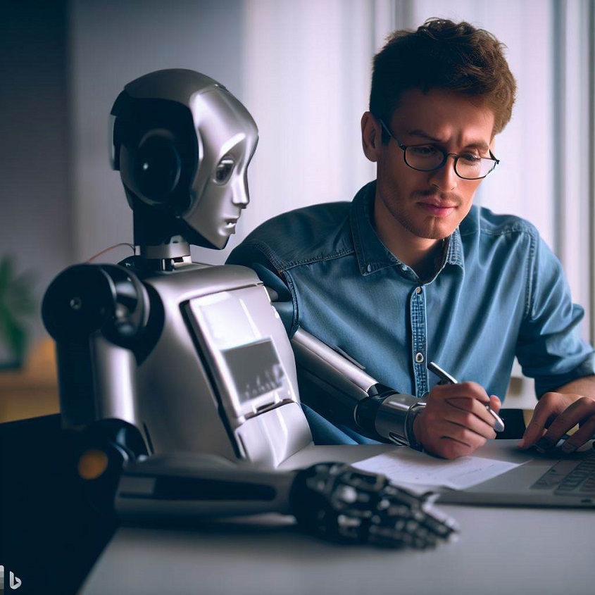 Robot og menneske samarbeider om å skrive en bloggartikkel